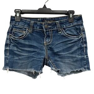 Premiere by Rue 21 Womens Denim Shorts Dark Wash Wing Embroidered Studded 1/2R